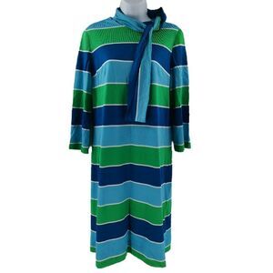 Vintage 1960s Green & Blue Striped Dress